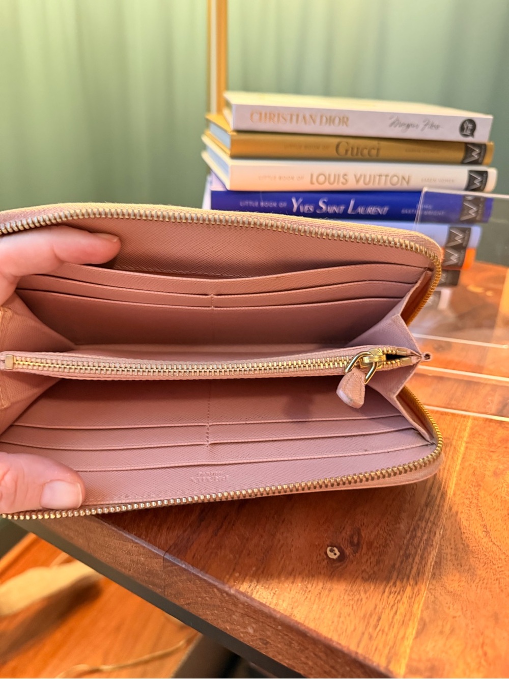 Prada Pink Saffiano Zip-Around Wallet with Bow Accent - Picture 4 of 5